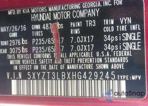 2017 Hyundai Santa Fe Sport 2.4L from USA, damaged, VIN 5XYZT3LBXHG429245